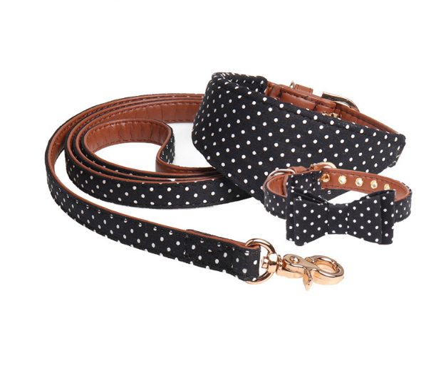 The DottyBow Pet Collar, Bandana & Leash Set - Adorable Polka Dot PU Leather for Dogs & Cats! 🐶🎁