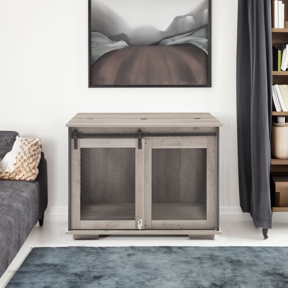 The HomeNest Farmhouse Dog Crate Furniture - Sliding Barn Door Kennel End Table with Flip-Top! 🐶🏡