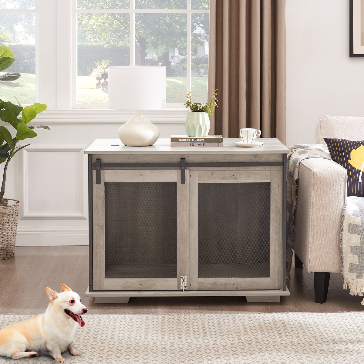 The HomeNest Farmhouse Dog Crate Furniture - Sliding Barn Door Kennel End Table with Flip-Top! 🐶🏡