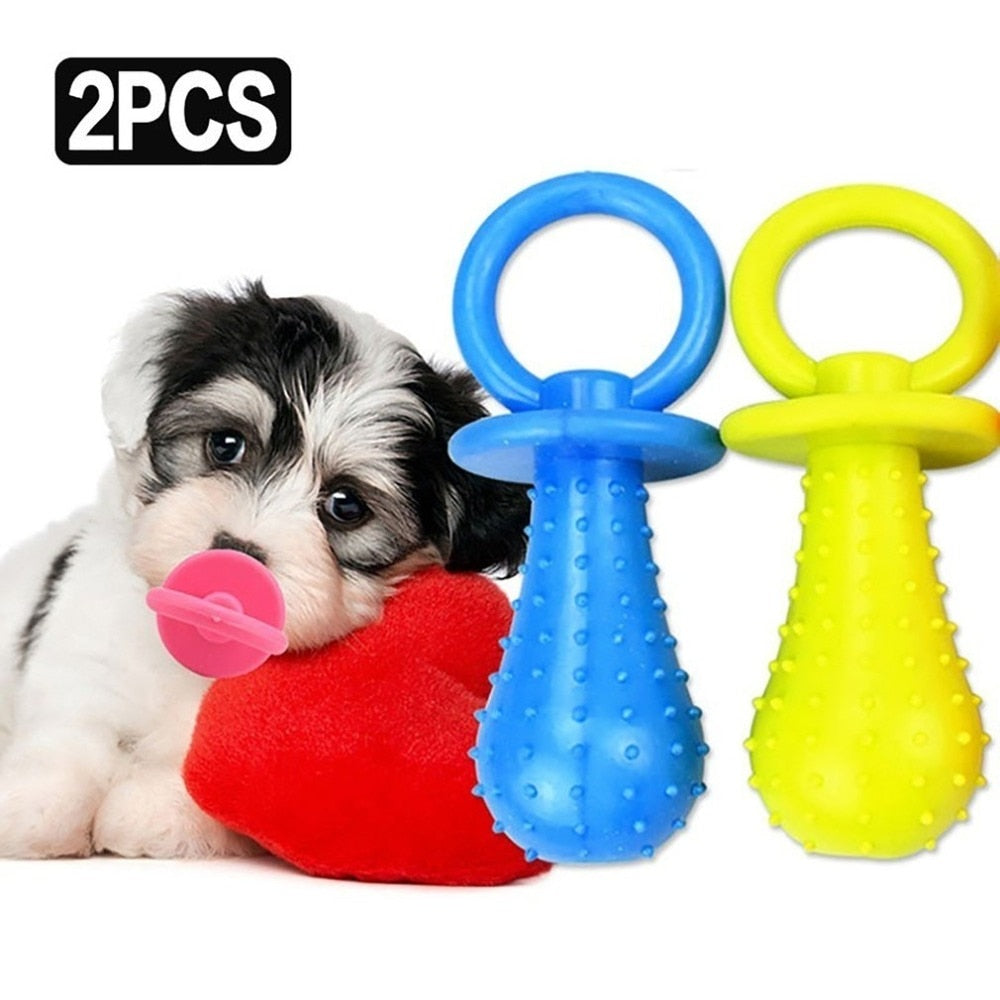 ChewSoothe Rubber Pacifier Dog Toy 🍼🐶 — Jingle Sound Molar Chew Toy for Teething Puppies (2-Pack)
