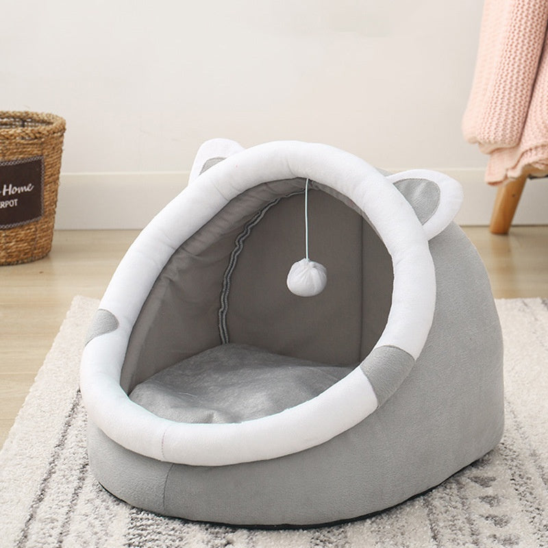 PurrPalace Enclosed Cat House Bed 🐱🏠 — All-Season Cat Ear Villa with Soft Interior for Cats & Small Dogs