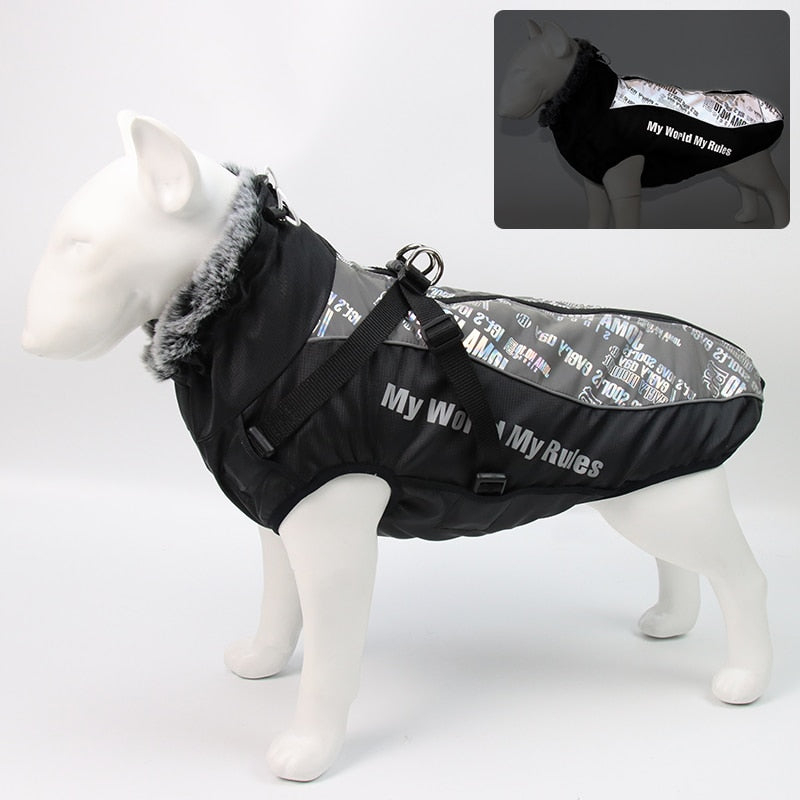 The RainRover Dog Jacket - Waterproof, Reflective & Fur-Collared for Big Dogs! 🐾🌧️