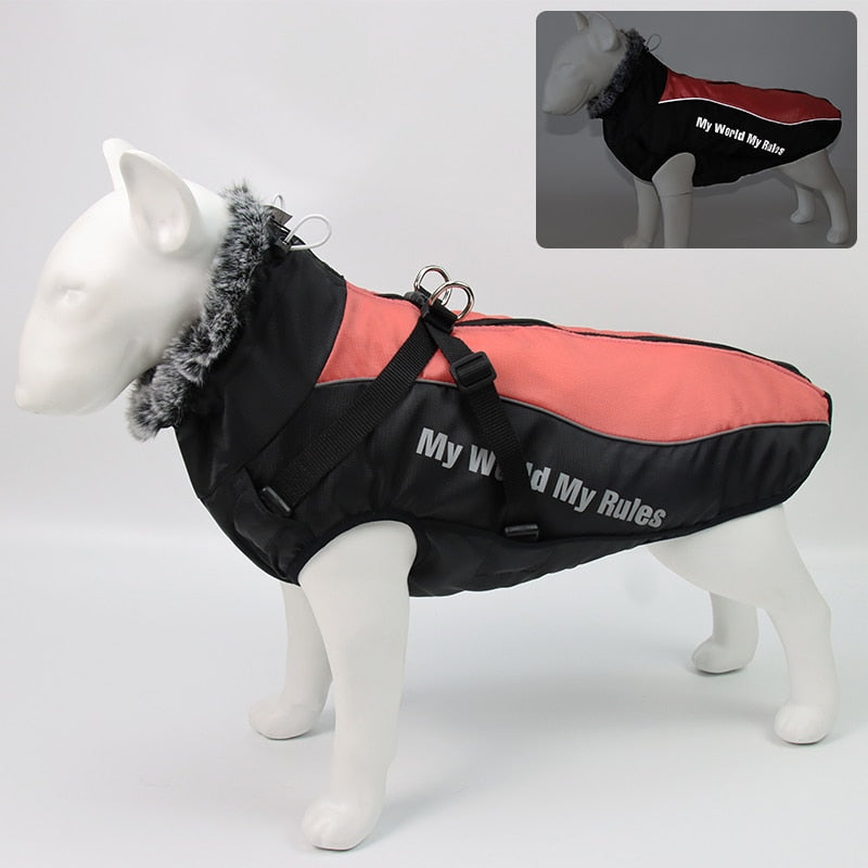 The RainRover Dog Jacket - Waterproof, Reflective & Fur-Collared for Big Dogs! 🐾🌧️