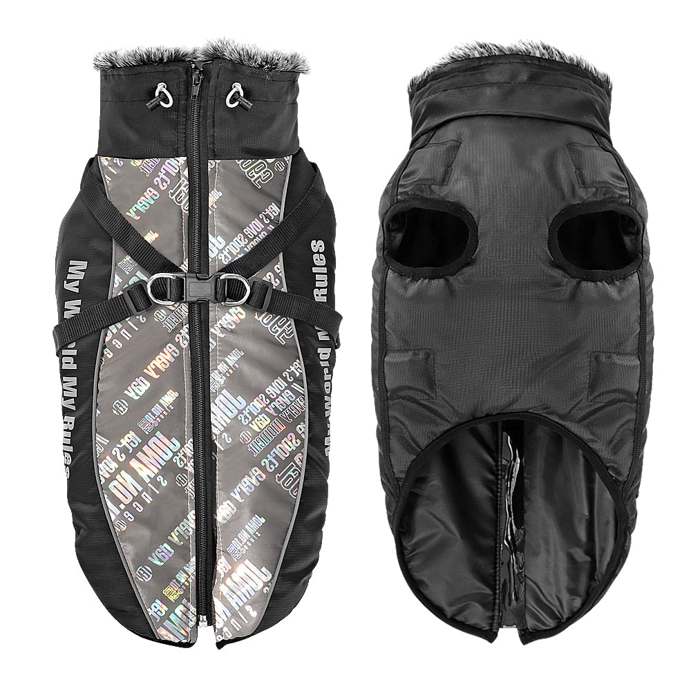 The RainRover Dog Jacket - Waterproof, Reflective & Fur-Collared for Big Dogs! 🐾🌧️