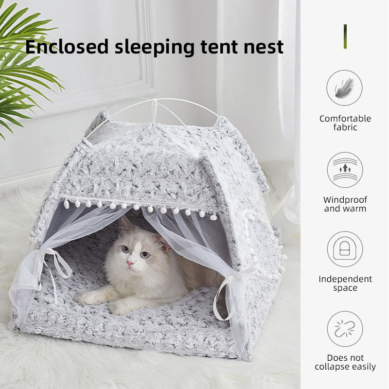CozyCave Plush Tent Pet House ⛺🐾 — Semi-Enclosed All-Season Kennel Nest for Cats & Dogs