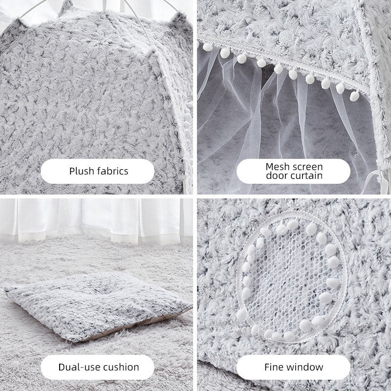 CozyCave Plush Tent Pet House ⛺🐾 — Semi-Enclosed All-Season Kennel Nest for Cats & Dogs