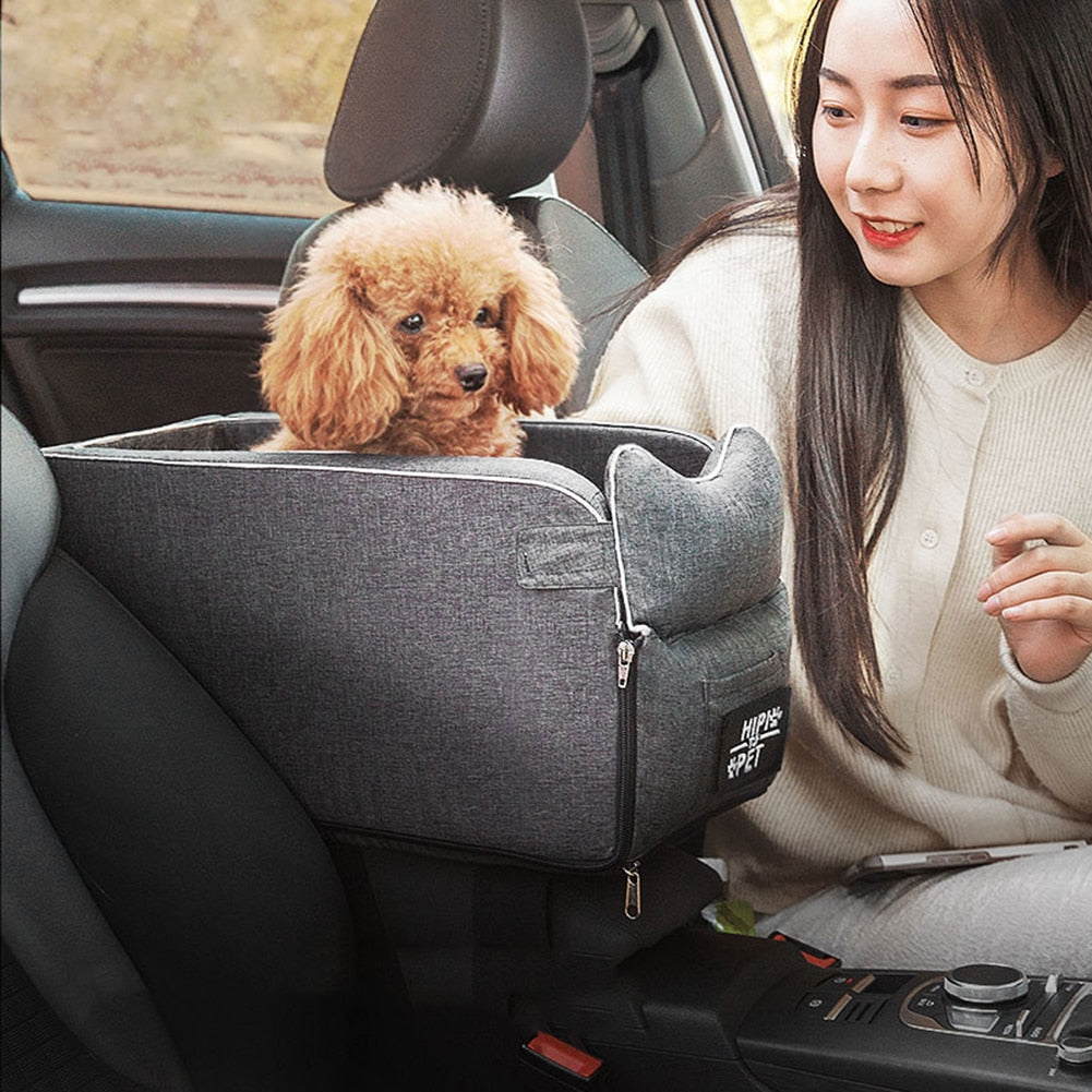 🚗🐾 Cozy Car Console Pet Seat – Portable Travel Bed & Booster for Dogs & Cats!