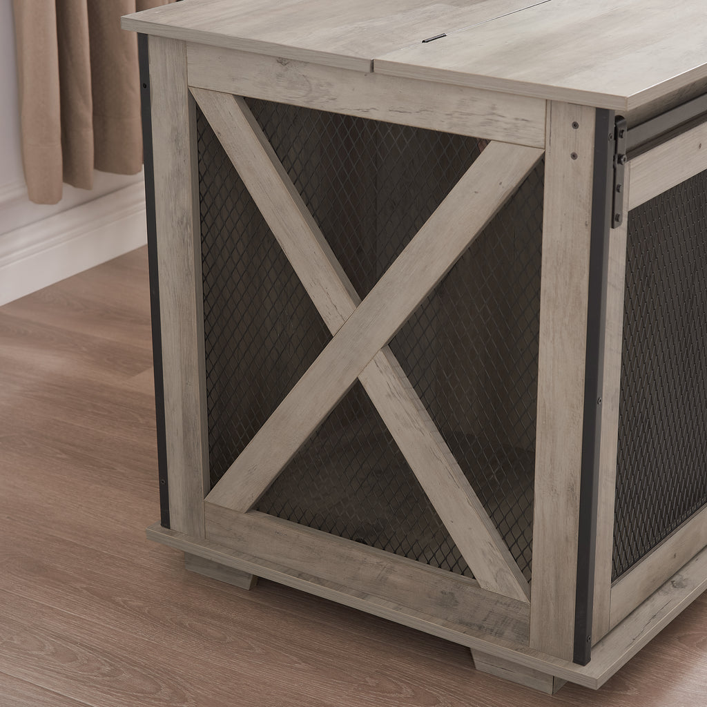 The HomeNest Farmhouse Dog Crate Furniture - Sliding Barn Door Kennel End Table with Flip-Top! 🐶🏡