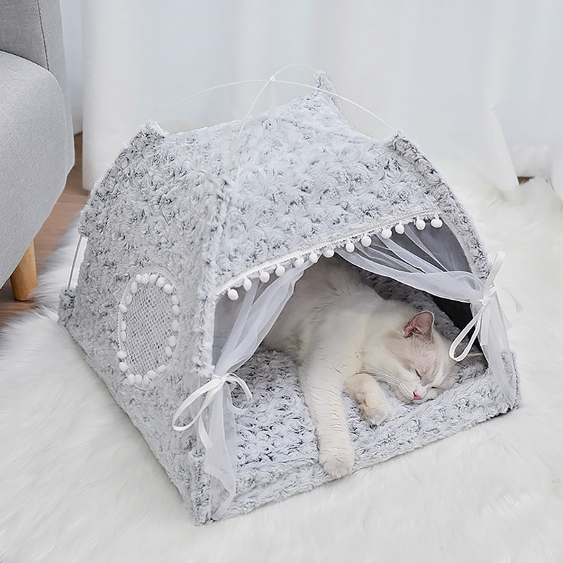 CozyCave Plush Tent Pet House ⛺🐾 — Semi-Enclosed All-Season Kennel Nest for Cats & Dogs