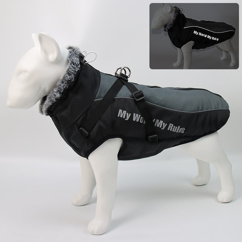 The RainRover Dog Jacket - Waterproof, Reflective & Fur-Collared for Big Dogs! 🐾🌧️