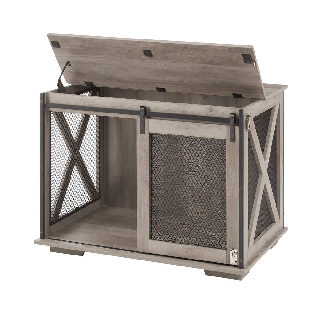 The HomeNest Farmhouse Dog Crate Furniture - Sliding Barn Door Kennel End Table with Flip-Top! 🐶🏡