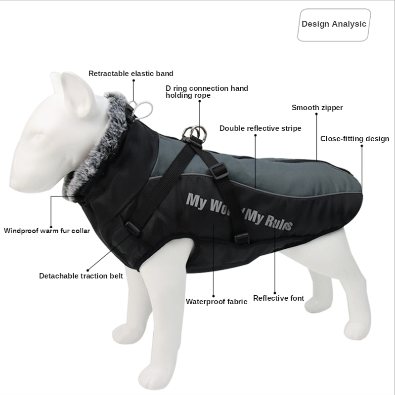 The RainRover Dog Jacket - Waterproof, Reflective & Fur-Collared for Big Dogs! 🐾🌧️