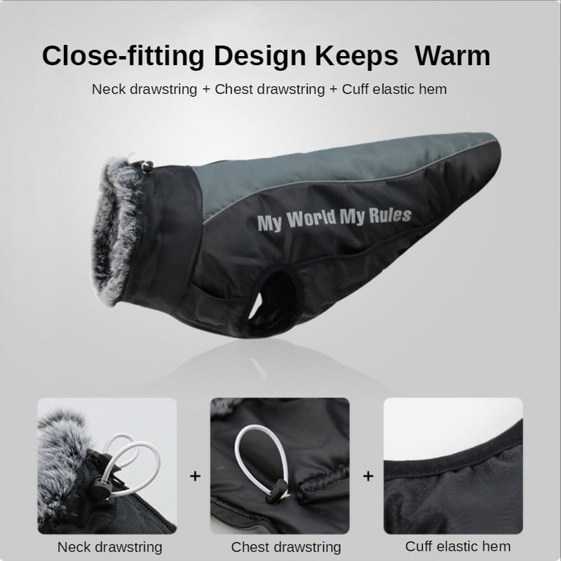 The RainRover Dog Jacket - Waterproof, Reflective & Fur-Collared for Big Dogs! 🐾🌧️