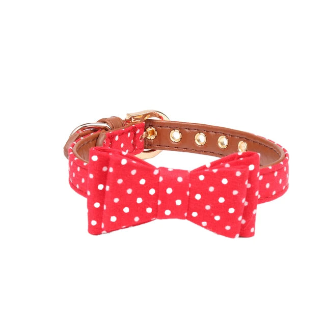 The DottyBow Pet Collar, Bandana & Leash Set - Adorable Polka Dot PU Leather for Dogs & Cats! 🐶🎁