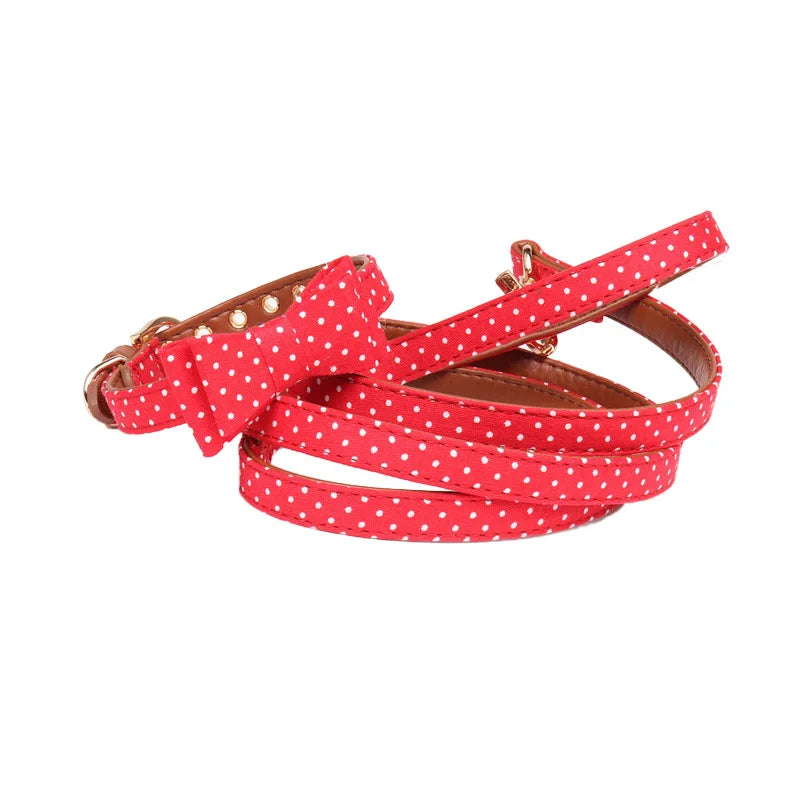 The DottyBow Pet Collar, Bandana & Leash Set - Adorable Polka Dot PU Leather for Dogs & Cats! 🐶🎁