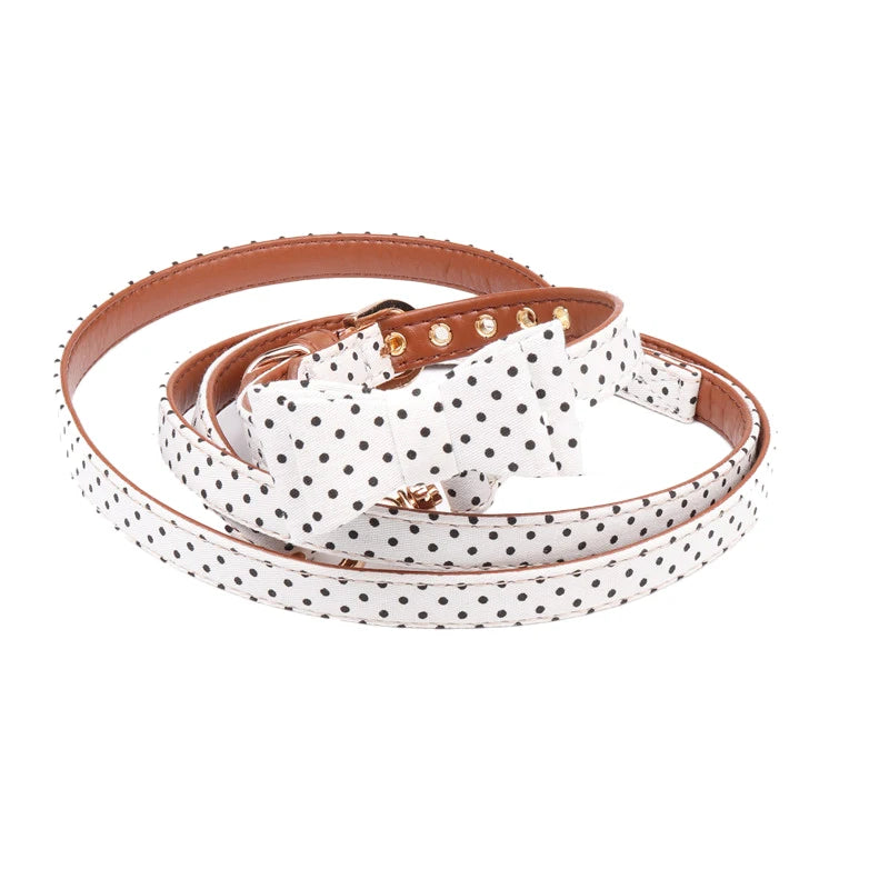 The DottyBow Pet Collar, Bandana & Leash Set - Adorable Polka Dot PU Leather for Dogs & Cats! 🐶🎁