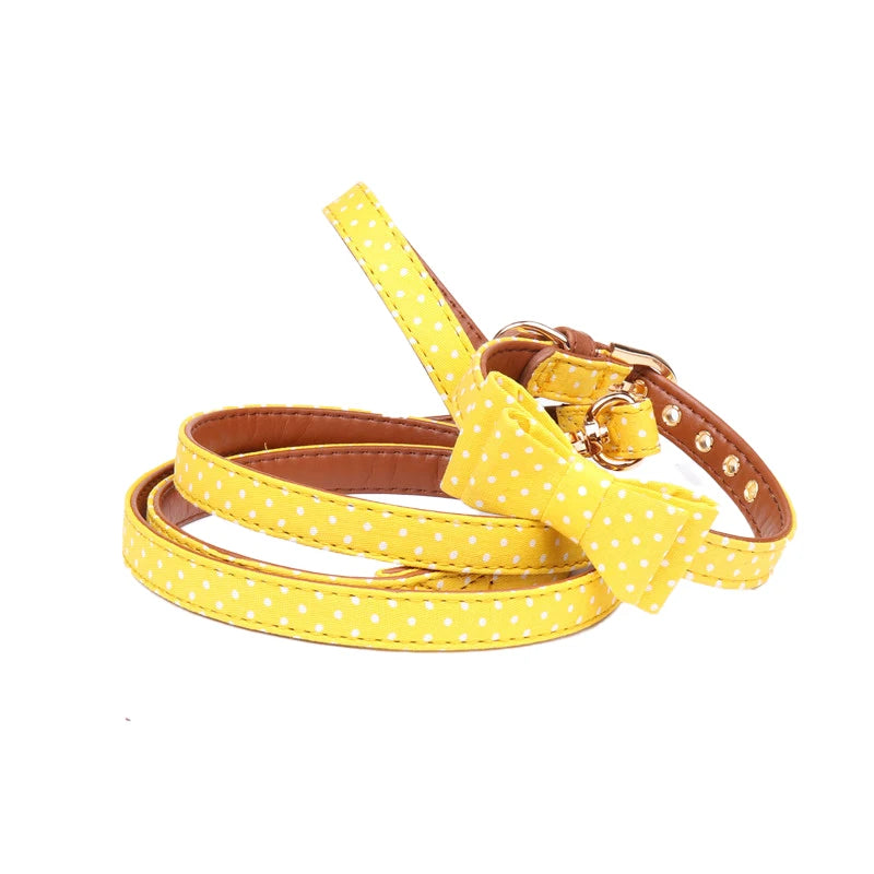 The DottyBow Pet Collar, Bandana & Leash Set - Adorable Polka Dot PU Leather for Dogs & Cats! 🐶🎁